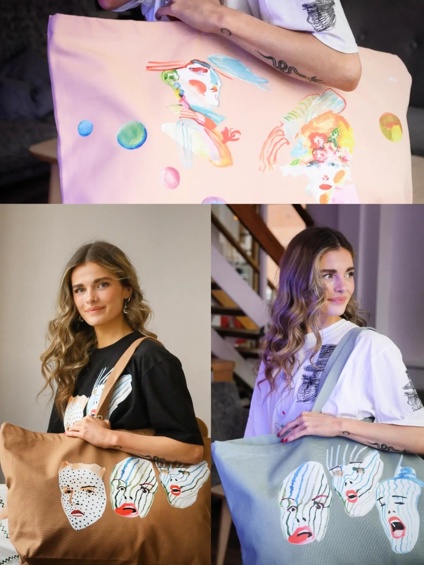Illustrated tote bags and pouches by independent artists at Wildflower